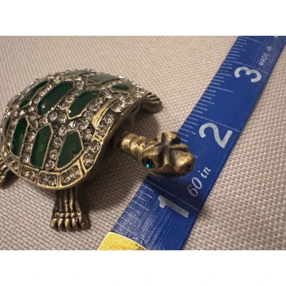 Bejeweled Turtle Trinket Bok Green‎ & Rhinestone 2.5